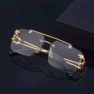 Fashion Metal Leopard Rimless Sunglasses Double Bridges Gradient Ocean Film Shades UV400