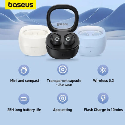 Baseus WM02 trådlösa hörlurar TWS Bluetooth 5.3 hörlurar, mini och kompakt Bekvämt att bära, 25 timmar lång batteritid