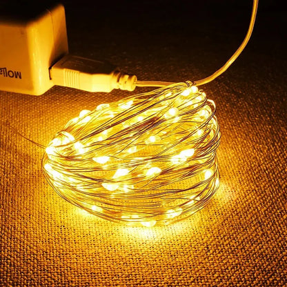 USB LED String Lights 5M Silver Wire Garland Light Waterproof Fairy Lights For Christmas Wedding Holiday Party Decoration