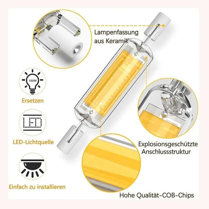 Ampoule LED COB en Tube de verre R7S, 78MM 118MM, lampe épis de maïs haute puissance J78 J118, remplacement de la lumière halogène AC 110V 220V 240V