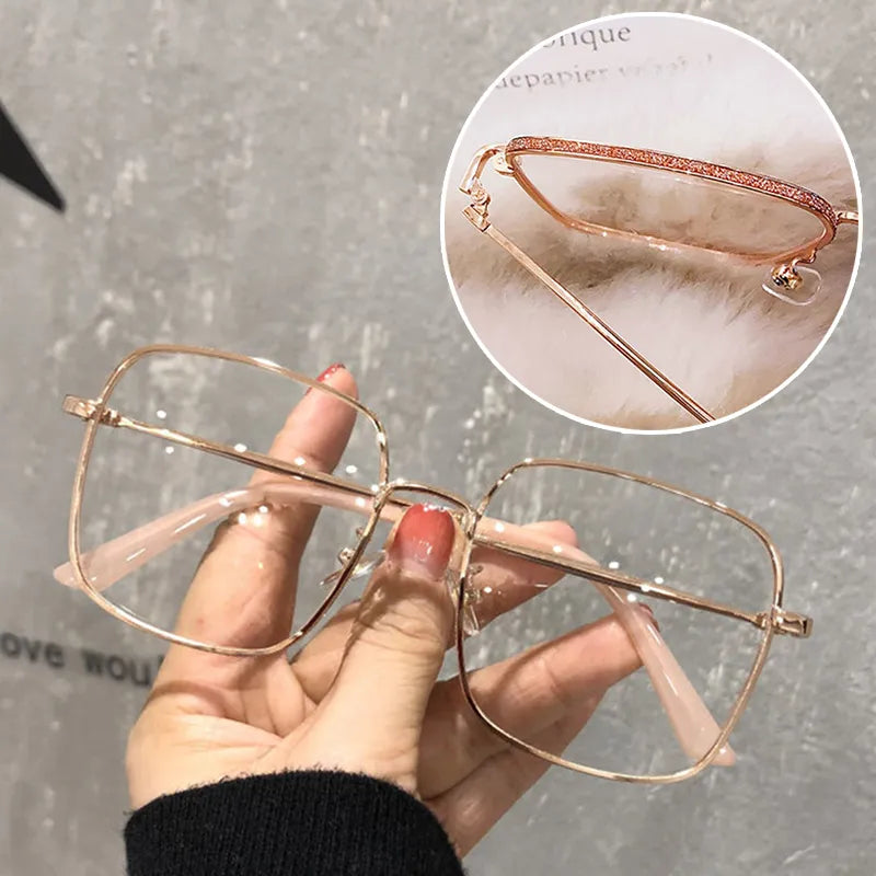 Luxury Anti Blue Light Glasses Men Women Diamond Studded Oversized Square Eyeglasses Computer Goggles Eyewear Glitter Frame