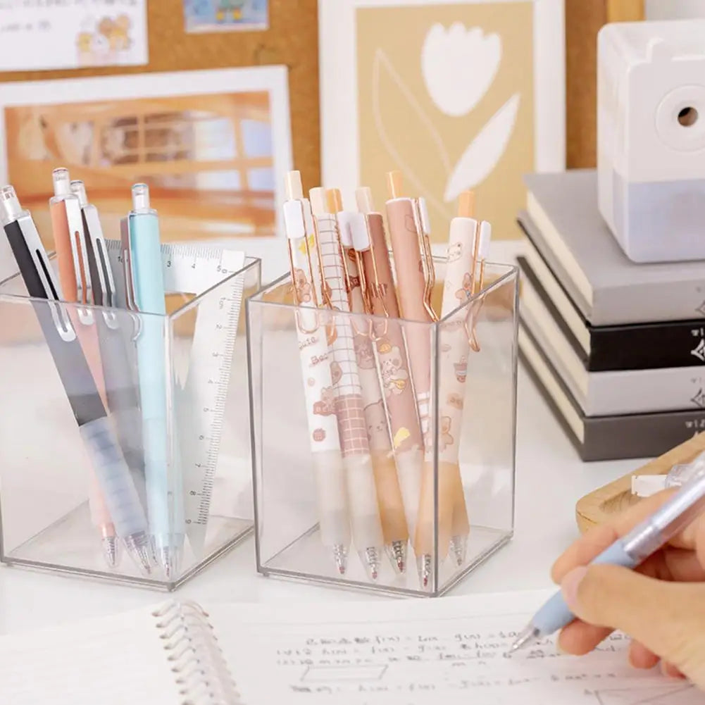 Acrylic Pen Pencil Pot Holder Brush Storage Container Desk Organizer Transparent Makeup Cosmetics Brush Container Pen Organizer