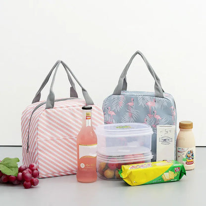 Functional Pattern Cooler Lunch Box Portable Insulated Canvas Lunch Bag Thermal Food Picnic Lunch Bags For Women Kids