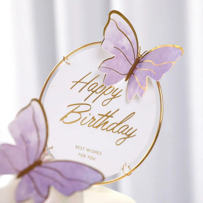 Purple Pink Butterfly Cake Decoration Happy Birthday Cake Topper Handmade Painted For Wedding Birthday Party Baby Shower