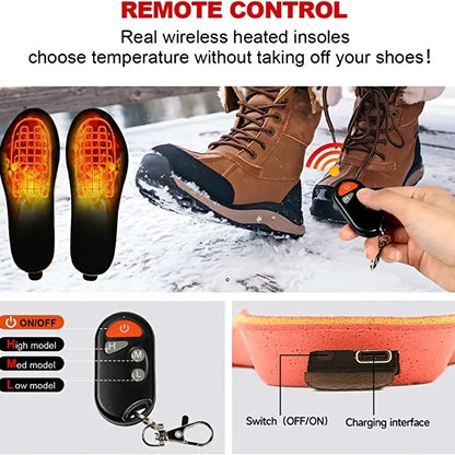 Semelles intérieures chauffe-pieds d'hiver, chaussures chauffantes électriques rechargeables USB, coussinets d'insertion avec contrôleur, semelles thermiques pour Sports de plein air