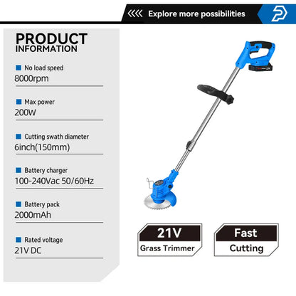 20V Electric Lawn Mower Li-ion Battery Cordless Grass Trimmer 12in Auto Release String Cutter Pruning Garden Tools