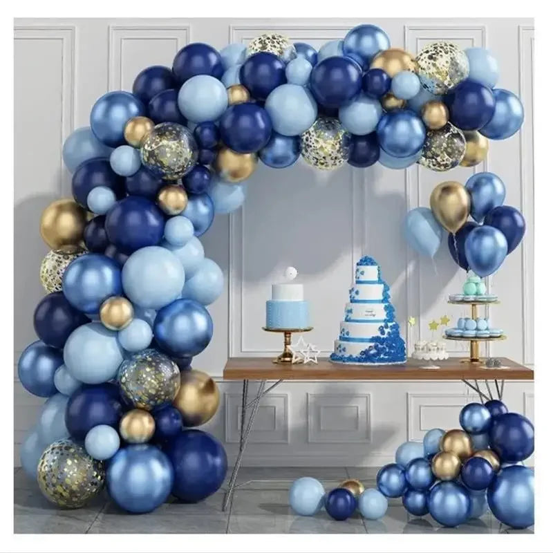 72Pcs Blue Metallic Balloons Garland Kit Gold Confetti Balloon For Birthday Baby Shower Wedding Party Decorations