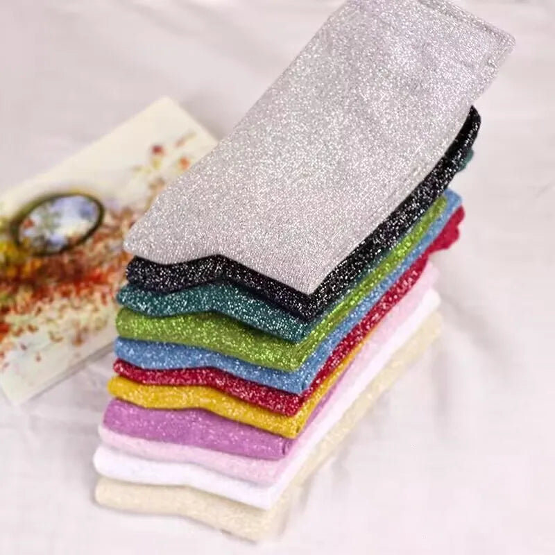 Korean fashion gold and silver knitted women's socks summer trend breathable thin color bright high-quality cool socks