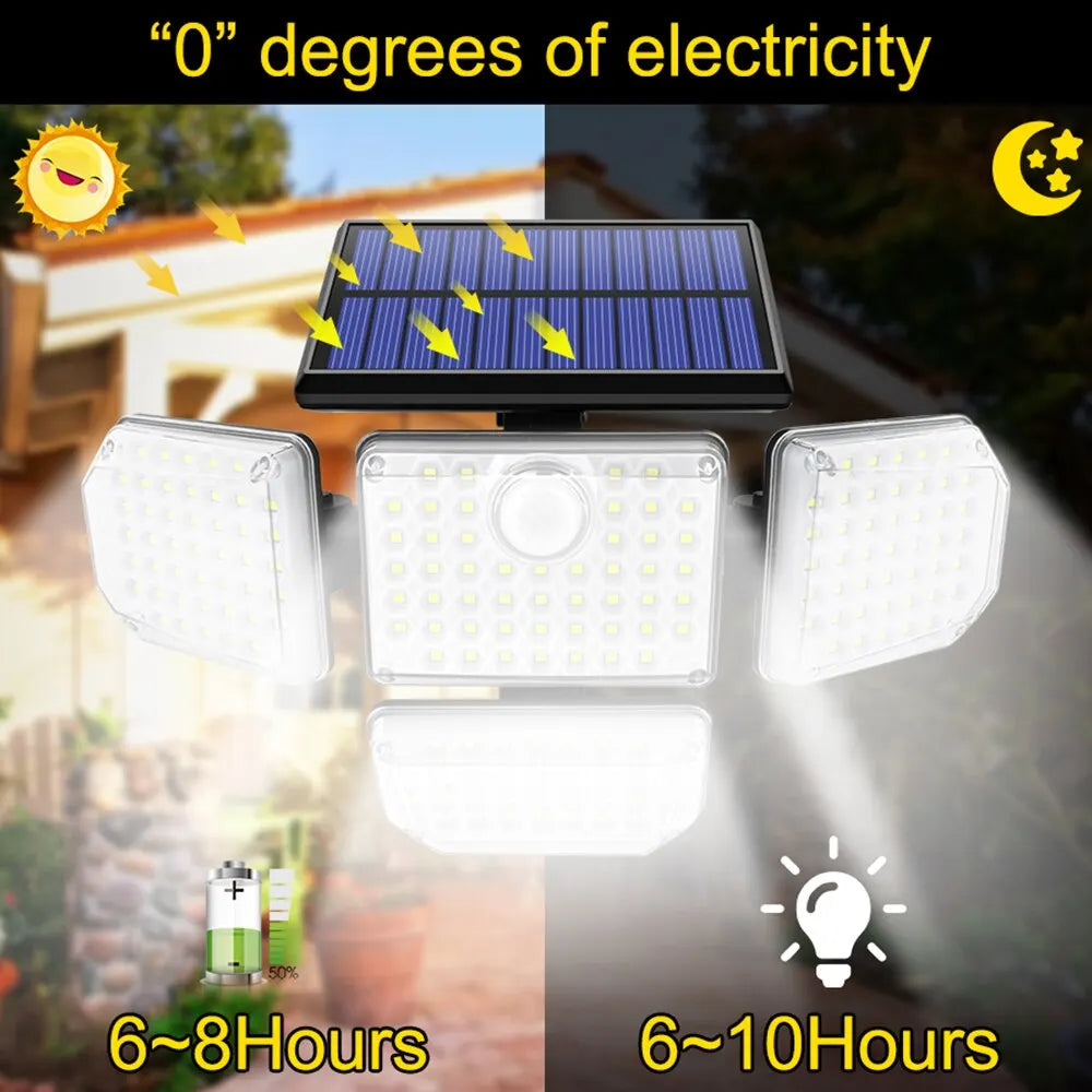 Lumière extérieure solaire 182/112 LED éclairage d'inondation de sécurité solaire avec 3 Modes tête d'éclairage réglable pour Garage jardin cour