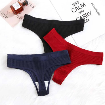 3Pcs/Lot Women's Panties Cotton Underwear Low Waist Briefs Girls Seamless Solid Color Underpant Female Sexy Tanga Thong T Back