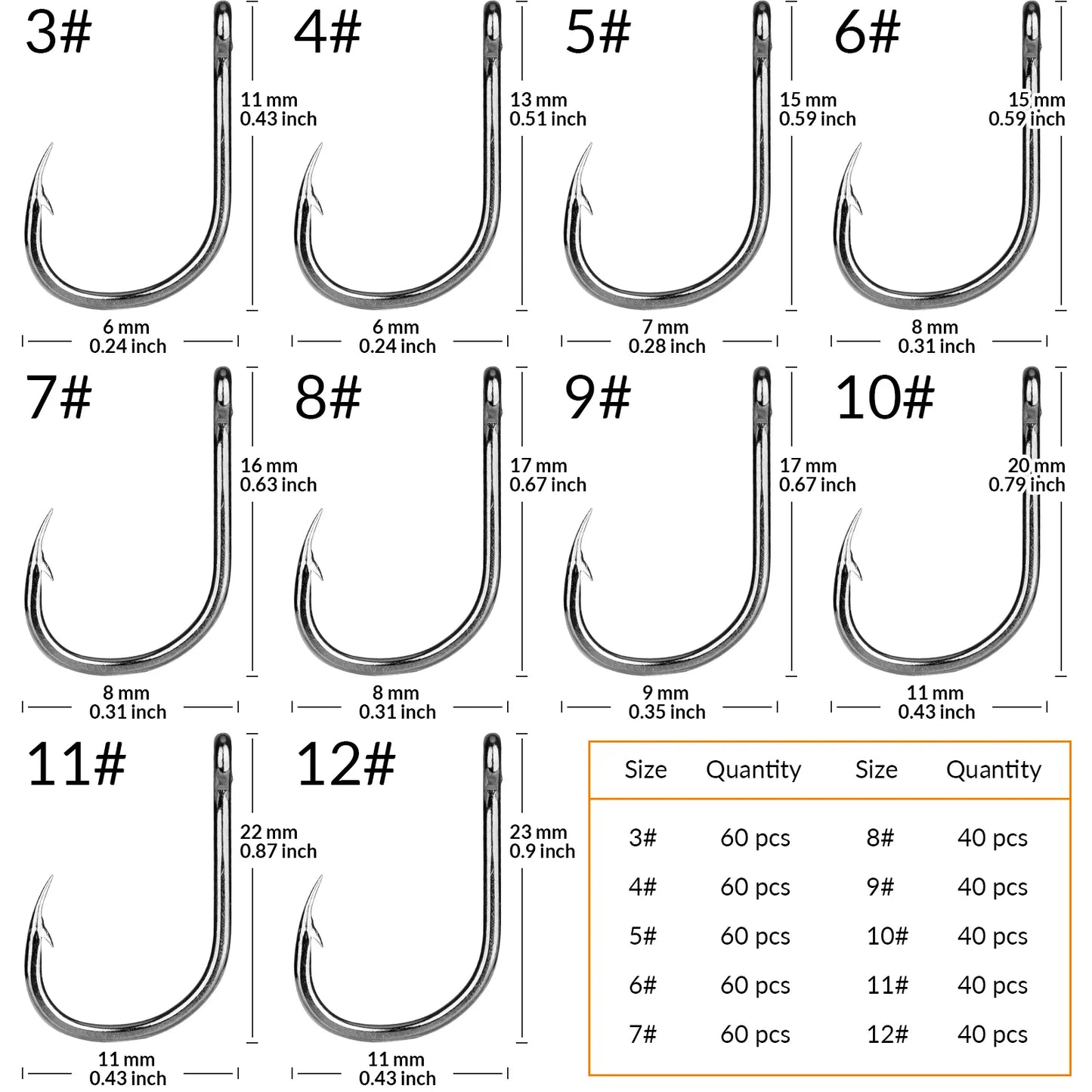 500 pièces #3-#12 hameçons de pêche en eau douce carpe hameçons barbelés Kit gabarits appât carpe crochet de pêche argent noir or