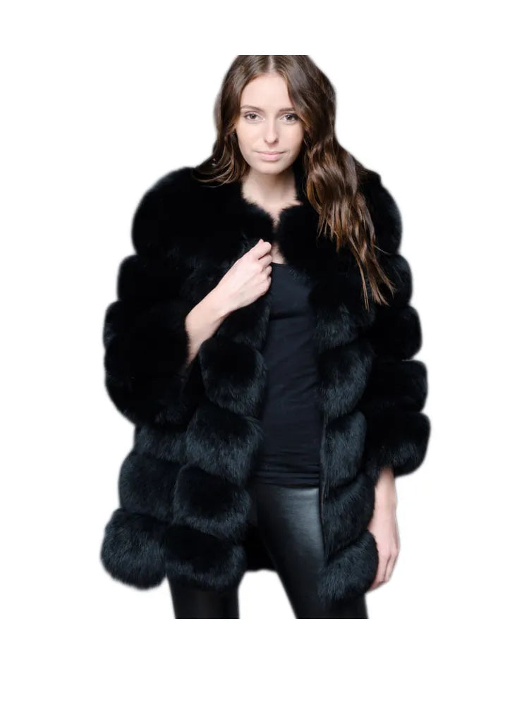 New Luxury Splicing Long Faux Fur Coat Women Thick Warm Winter Fashion Fluffy Faux Fur Jacket Coats for Women Outerwear