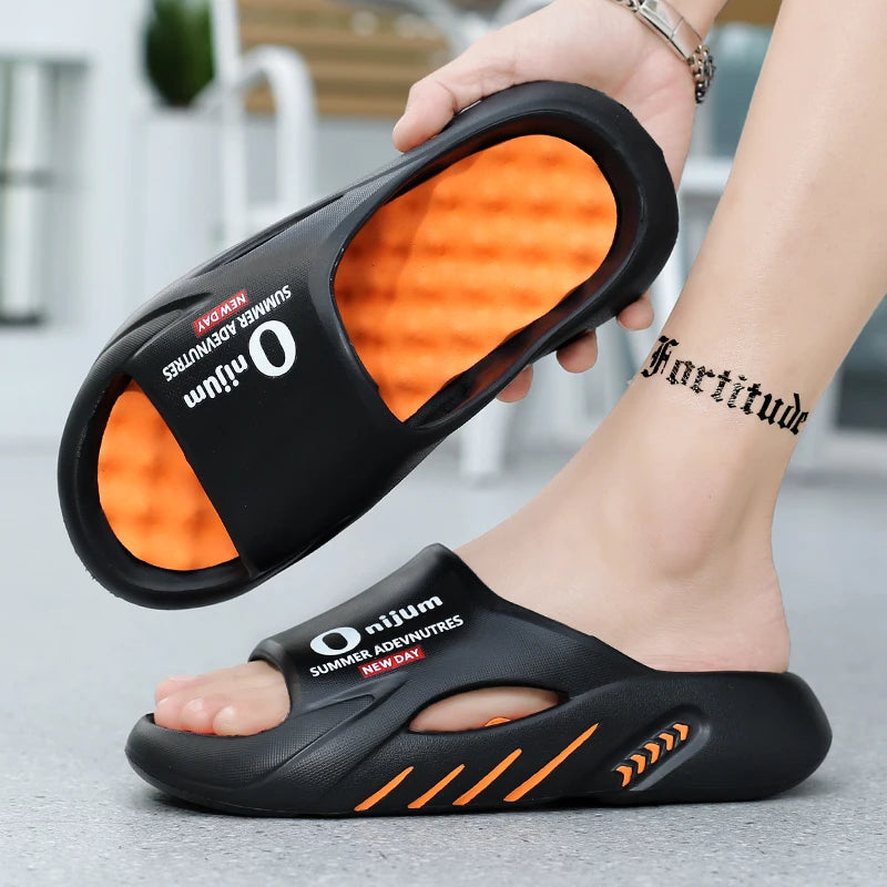 2024 New Men Massage Slippers Slides Indoor Outdoor Sandals Beach Casual Shoes Comfortable Sole Men's Slippers Big Size 38-47