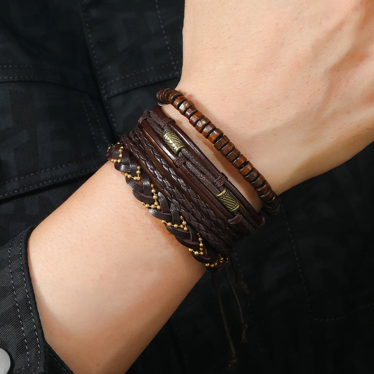 Multi-layer Buddha Bead Beaded Bracelets Men's Retro Style Multi-layer Elastic Thread Adjustable Wooden