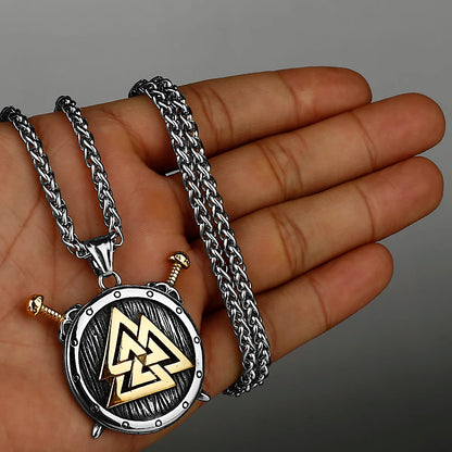 316L Stainless Steel Viking Shield Sword Valknut Amulet Rune Men's Necklace Pendant Birthday Gift Jewelry