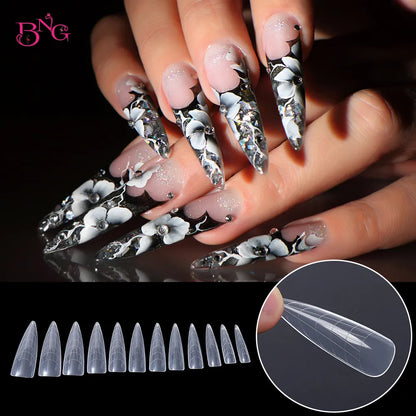 NEW Stiletto Coffin Clear Dual Forms False Tips Quick Building Gel Mold Nail System Full Cover Nail Extension Forms Top