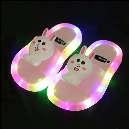 Children‘s Boys Girls Slippers Cartoon Animals Prints Shoes Lighted Fashion Cute Shoes Bathroom Kids Toddler Slippers Flat Heels