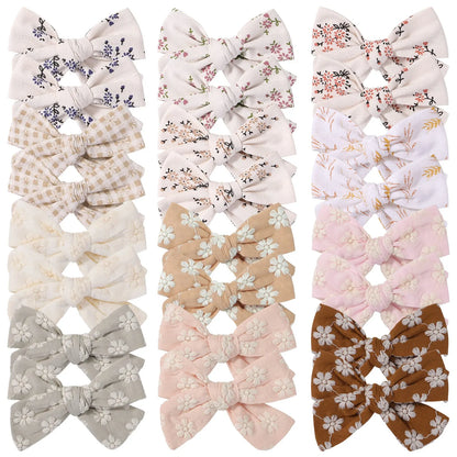 2Pcs/Set Sweet Flower Print Bowknot Hair Clips for Cute Baby Girls Cotton Bows Hairpins Barrettes Headwear Kids Hair Accessories