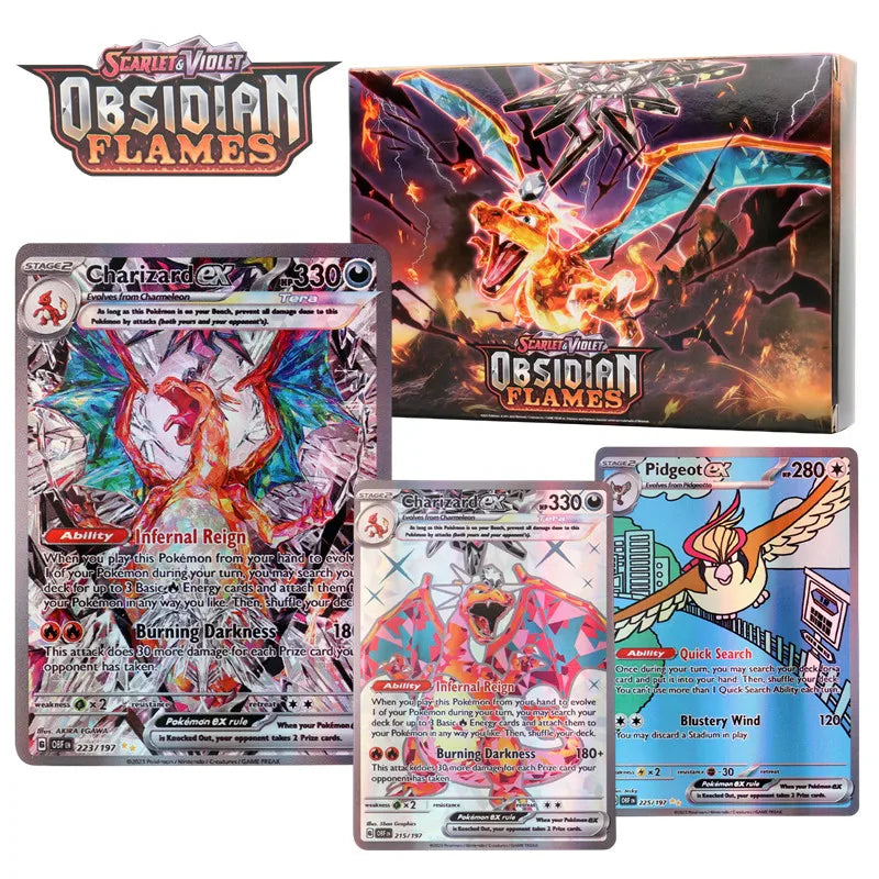 60/100Pcs Pokemon Cards All New EX Obsidian Flames Booster Box include Charizard Pokemon Cards English Version