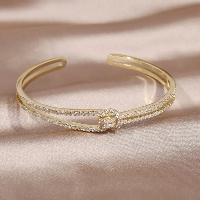 14K real gold plating exquisite AAA luxury full zircon knot bracelet