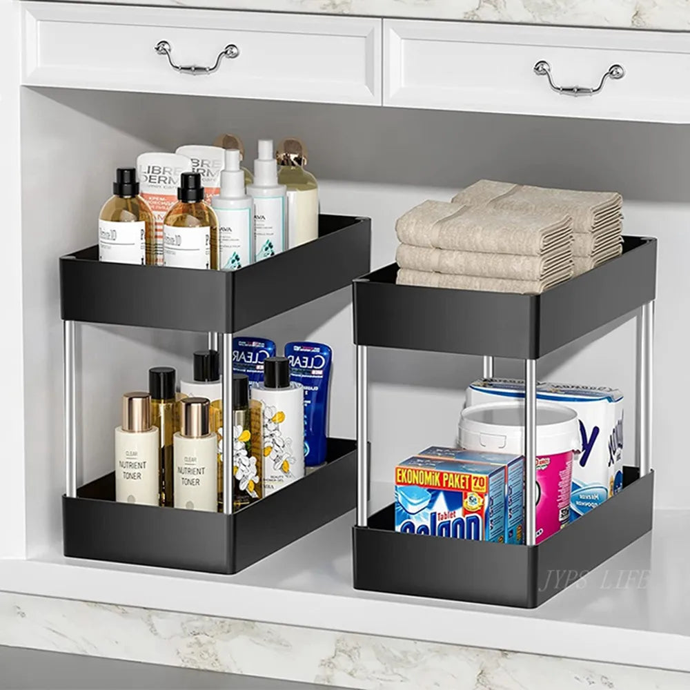 Organisateur de rangement sous évier, 1/2 pièces, tiroir à 2 niveaux, armoire polyvalente, support de rangement sous évier, organisateur de salle de bains et de cuisine