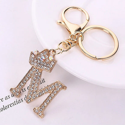 Luxury Crown 26 Letter Metal Keyring Fashion Rhinestone Initial Keychain Bag Pendant Charms DIY Accessories Birthday Gifts