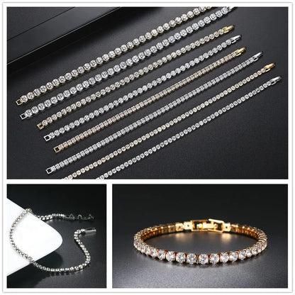 Women's Tennis Bracelet Hip Hop Trendy AAA+ Cubic Zirconia Silver Color Teen Girl Crystal Chain on The Hand Wedding Jewelry