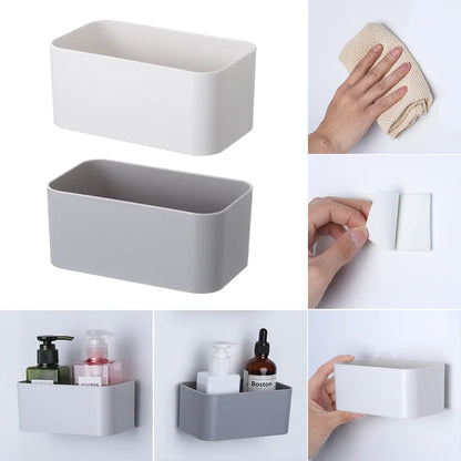 Wall Mounted Cosmetic Storage Box Bathroom Storage Rack Wall Shelf Adhesive Hanger Organizer Remote Control Holder Home Decor