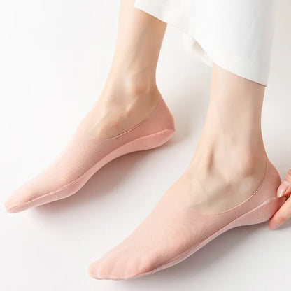 5Pairs Women Invisible Boat Socks Breathable Silicone Non-slip Ultra-thin Sock Slippers High Quality Elastic Ice Silk Low Sox