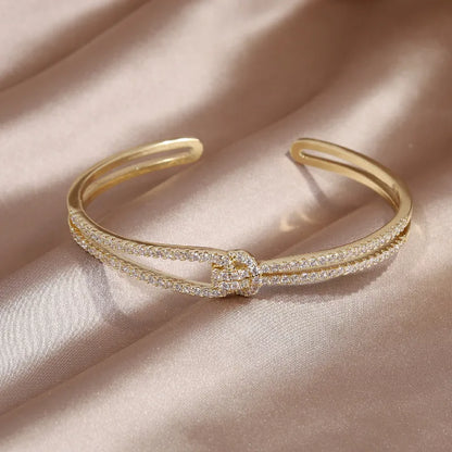 14K real gold plating exquisite AAA luxury full zircon knot bracelet