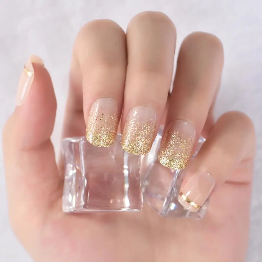 24pcs Short Full Cover Glitter Press On Nail Tips