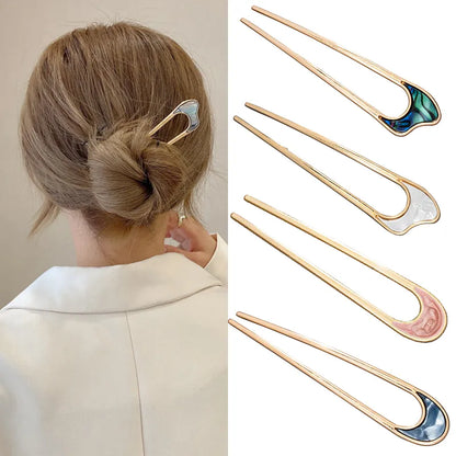 Épingle à cheveux en métal en forme de U pour femmes, épingle à cheveux de luxe, couleur argent or, coquille élégante, accessoires de coiffure, bijoux