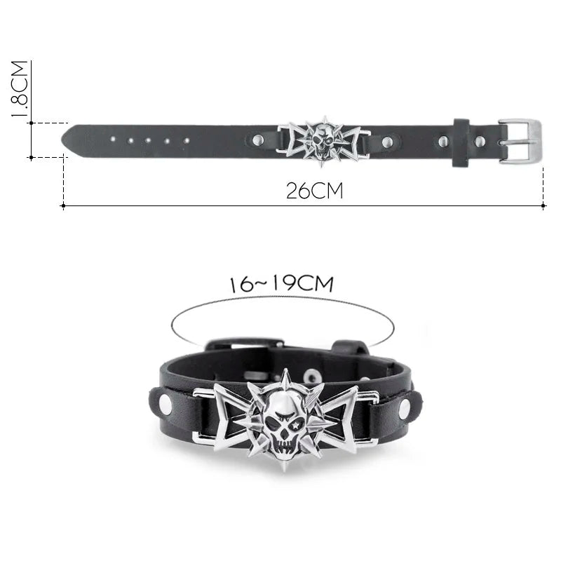 Skeleton Skull Star Eye Punk Gothic Rock Leather Belt Buckle  Bracelets For Women Men Bracelets & Bangles