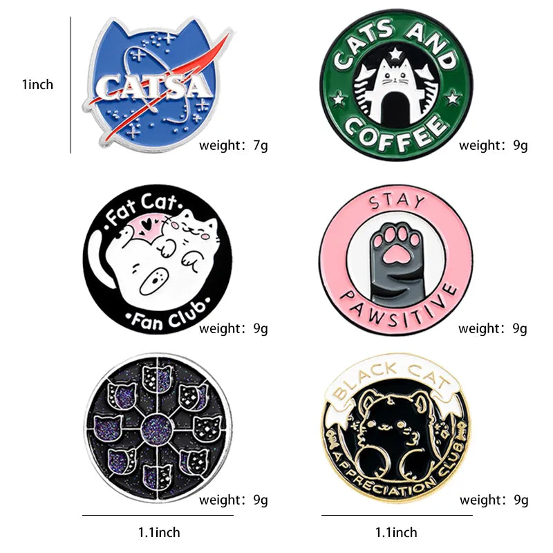 Cats Club Enamel Pin Cat Planet Moon Cafe Paw Badge Custom Kitten Brooches Lapel pin Jeans shirt Bag Cute Animal Jewelry Gift