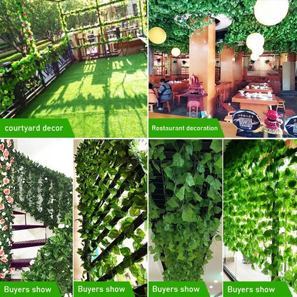 Guirlande de feuilles de lierre vertes artificielles, 2.1M, vigne murale suspendue en soie, décoration de jardin de maison, fête de mariage, fausse couronne de feuilles DIY