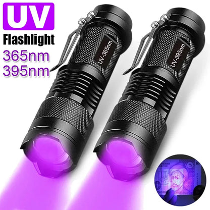 Lampe de poche UV LED, torche ultraviolette Zoomable, Mini lumières ultraviolettes 395/365nm, lampe d'inspection, outils de détection de taches d'urine animale