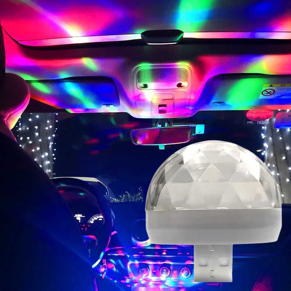 Car Auto USB DJ RGB Mini Colorful Music Sound LED USB-C Apple Holiday Party Karaoke Atmosphere Lamp Welcome 5V Ball Laser Light