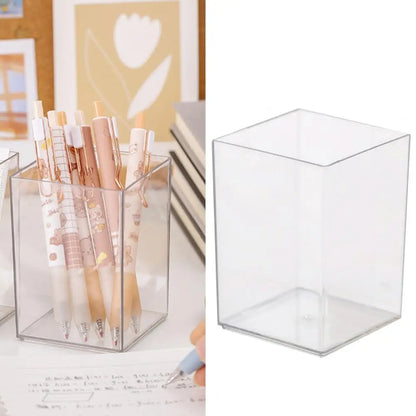 Acrylic Pen Pencil Pot Holder Brush Storage Container Desk Organizer Transparent Makeup Cosmetics Brush Container Pen Organizer