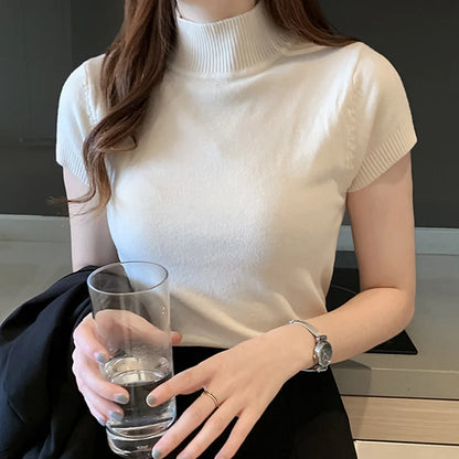 Casual Women Clothing Korean Knitted Women Top Blusas Mujer De Moda Spring Summer New Solid Slim Turtleneck Blouse Blusas