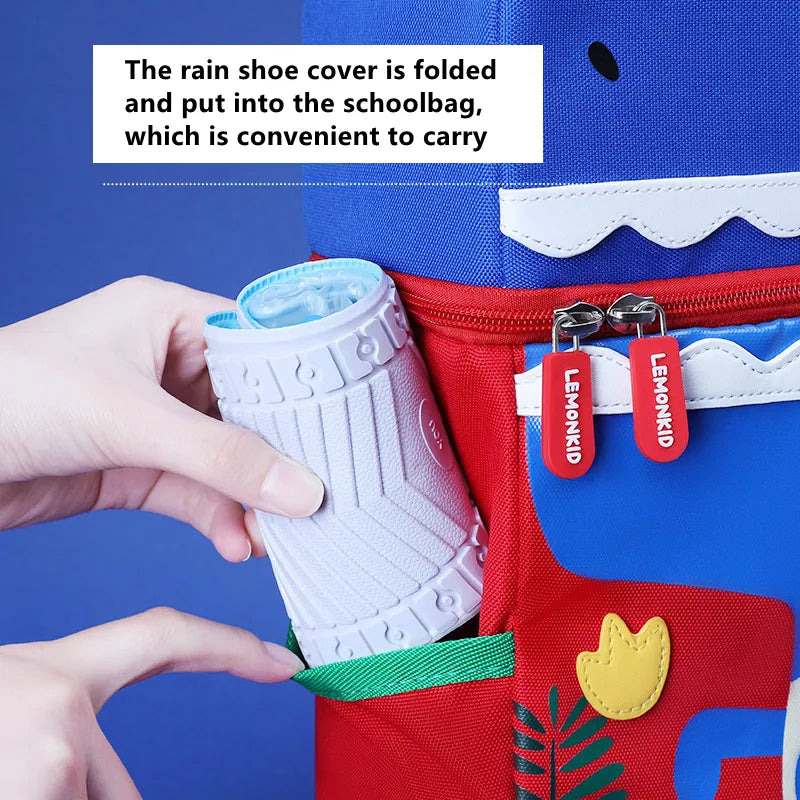 Kids Cartoon Dinosaur Waterproof Shoes Overshoes Galoshes Children Zipper Non-slip Elastic Rain Shoes Cover For Rain Boot