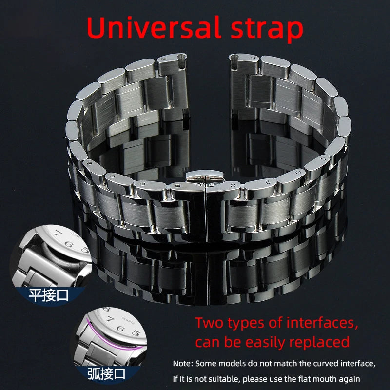 Universal metal Bracelet, women's men's metal steel strap, 14mm 15mm 16mm 17mm 18mm 19mm 20mm 21/22mm 23/24mm curved watch chain