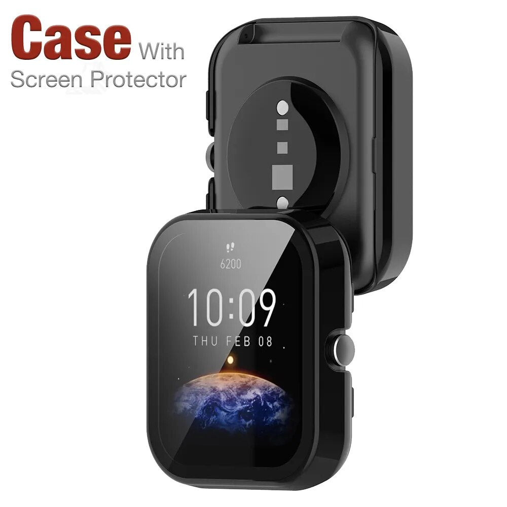 Case + Glass for Amazfit Bip 5 3 Pro Screen Protector All Around Coverage Protective Bumper Case Cover Anti-scratch Accessories