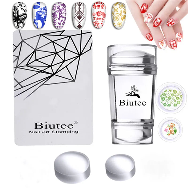 Transparent Nail Stamper With Scraper Jelly Silicone Stamp For French Nails Manicuring Kits Nail Art Stamping Tool Set