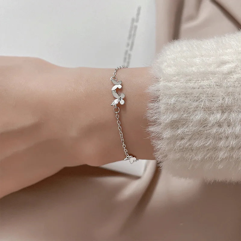 VENTFILLE 925 Sterling Silver Diamond-Studded Butterfly Bracelet Women's Fashion Temperament Flower Adjustable Bracelet