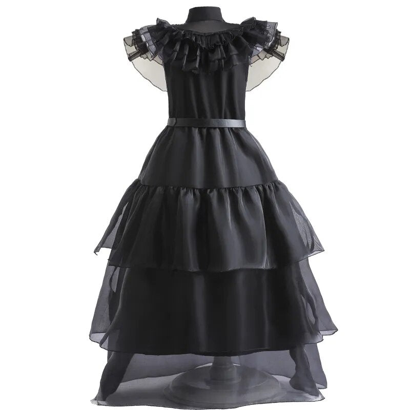 Robe bébé pour filles noir mercredi Costume adolescente anniversaire Cosplay carnaval enfants robes de princesse + ceinture ensembles 5 7 12 14 ans