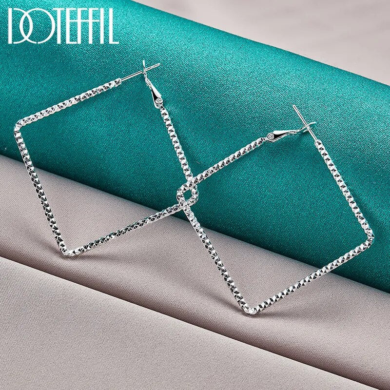 DOTEFFIL Boucles d'oreilles créoles carrées simples en argent sterling 925