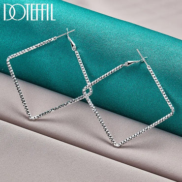 DOTEFFIL 925 Sterling Silver Simple Square Hoop Earrings Earrings