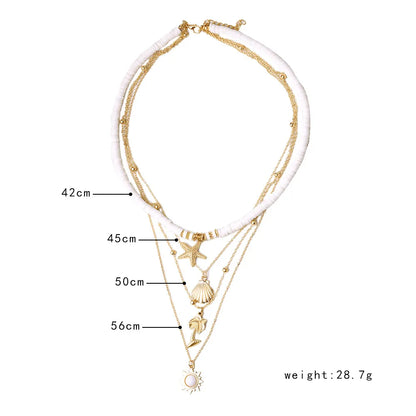 Mode nouvelle bohême argile douce coquille étoile soleil pendentif chaîne collier en couches pour femmes filles été plage Simple collier en couches