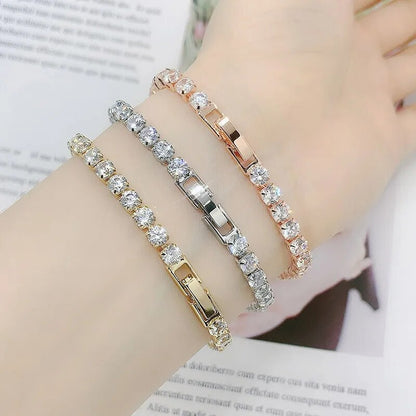 Women's Tennis Bracelet Hip Hop Trendy AAA+ Cubic Zirconia Silver Color Teen Girl Crystal Chain on The Hand Wedding Jewelry