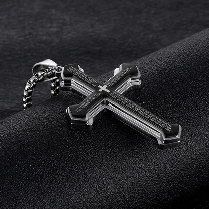 Vintage Christian Bible Text Stainless Steel Cross Pendant Necklace Punk Fashion Biker Amulet Men's Chain Necklace Jewelry Gift